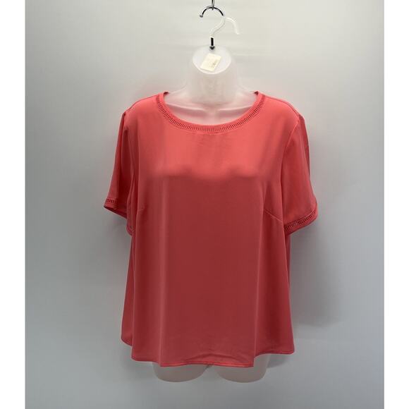 NWT J.CREW Womens Pink Embroidered Trim Button Back Short Sleeve Blouse Top XL - Picture 1 of 7